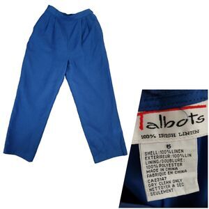 Talbots Lagenlook Coastal Grandma Beachy Beach Wide Leg Irish Linen Size 6 Blue
